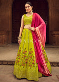 Neon Green Floral Embroidered Traditional Lehenga Choli
