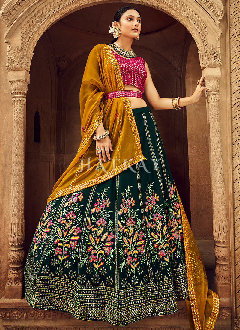 Buy Dark Green And Pink Designer Wedding Wear Lehenga Choli | Designer  Lehenga Choli