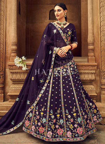 Purple Floral Embroidered Traditional Lehenga Choli