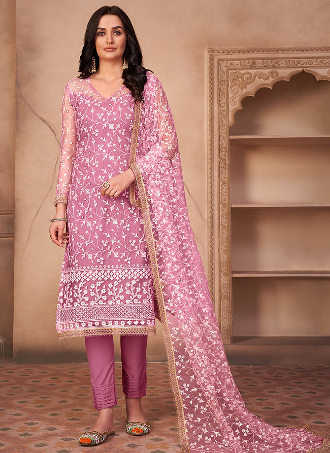 Pink Embroidered Pakistani Salwar Suit With Dupatta Latest 4041SL03