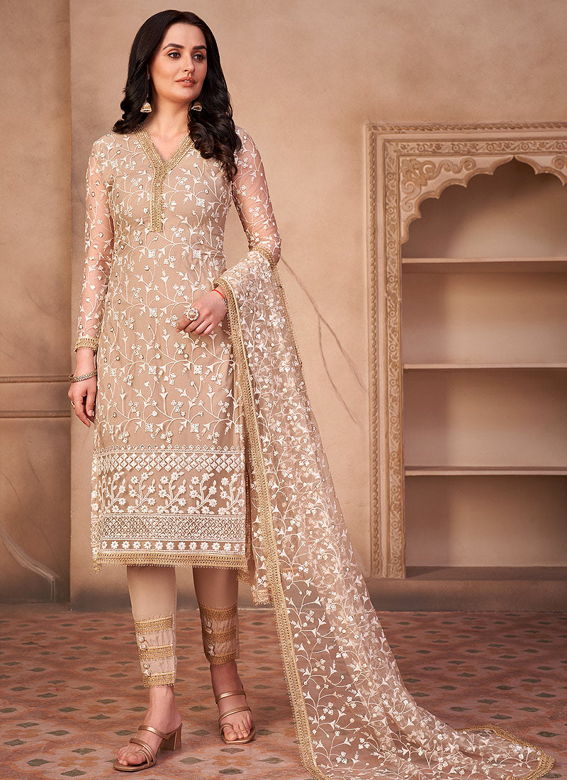 Saniya Trendz Presents Rouche Cambric Cotton With Chikankari Work Party  Wear Suit