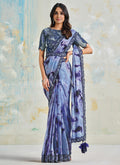 Ink Blue Embroidered Tie Dyed Designer Silk Saree
