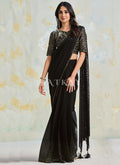 Black Golden Sequence Embroidered Designer Silk Saree