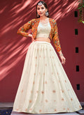 Off White Sequence Embroidery Jacket Style Lehenga Choli