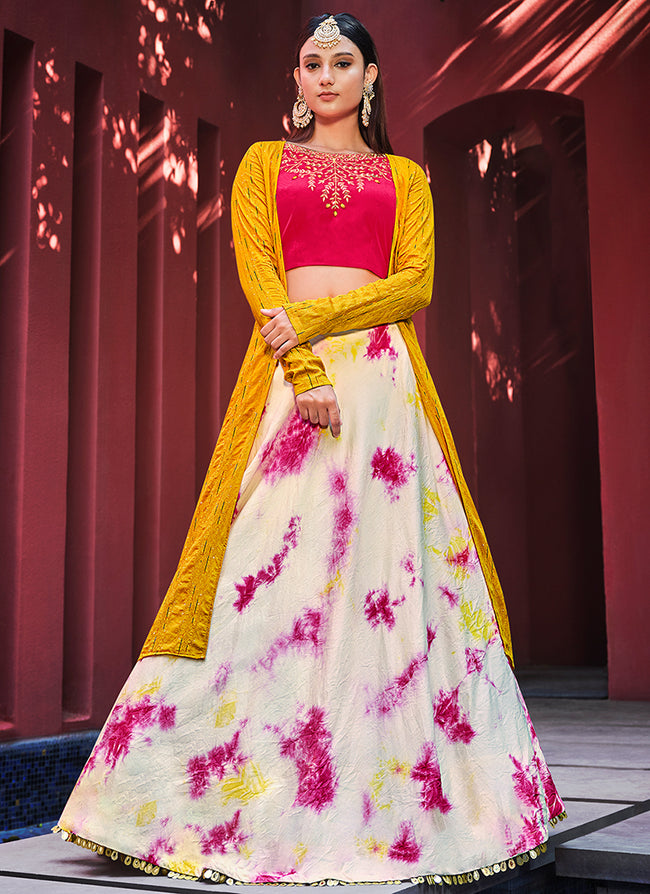 Shop Bridesmaid Lehenga Pink And White Sequence Embroidery Jacket Style Lehenga Choli At Hatkay