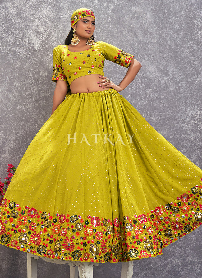 Green Yellow Lehenga Choli Chunri Designer Wedding Wear Lengha  Indithanksgiving | eBay