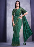 Green Sequence And Floral Embroidery Wedding Saree