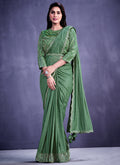 Green Sequence And Appliqué Embroidery Wedding Saree