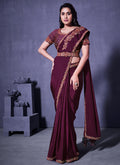 Maroon Sequence And Appliqué Embroidery Wedding Saree