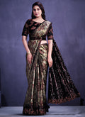 Copper Black Sequence And Floral Embroidery Wedding Saree