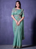 Sea Green Floral Embroidery Wedding Saree