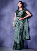 Dark Green Sequence And Appliqué Embroidery Wedding Saree