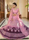 Pink And Purple Multi Embroidery Ombré Silk Lehenga Choli