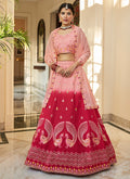 Red And Pink Multi Embroidery Ombré Silk Lehenga Choli