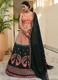 Black And Peach Multi Embroidery Ombré Silk Lehenga Choli