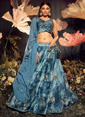 Navy Blue Mirror Work Embroidery Lehenga Choli