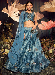 Navy Blue Mirror Work Embroidery Lehenga Choli