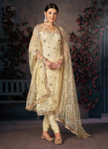 Pale Yellow Sequence Embroidered Churidar Suit
