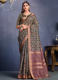 Mauve Ikat Print And Sequence Silk Saree