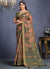 Olive Green Floral Print And Sequence Silk Saree
