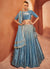 Blue Mirror Work Embroidery Shaded Velvet Lehenga Choli