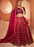 Maroon Mirror Work Embroidery Shaded Velvet Lehenga Choli