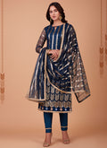 Blue Zari And Sequence Embroidery Pant Style Suit