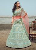 Aqua Blue Zarkan Embroidered Designer Lehenga Choli