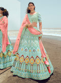 Turquoise Zarkan Embroidered Designer Lehenga Choli