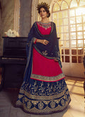 Red And Blue Embroidered Traditional Lehenga Suit