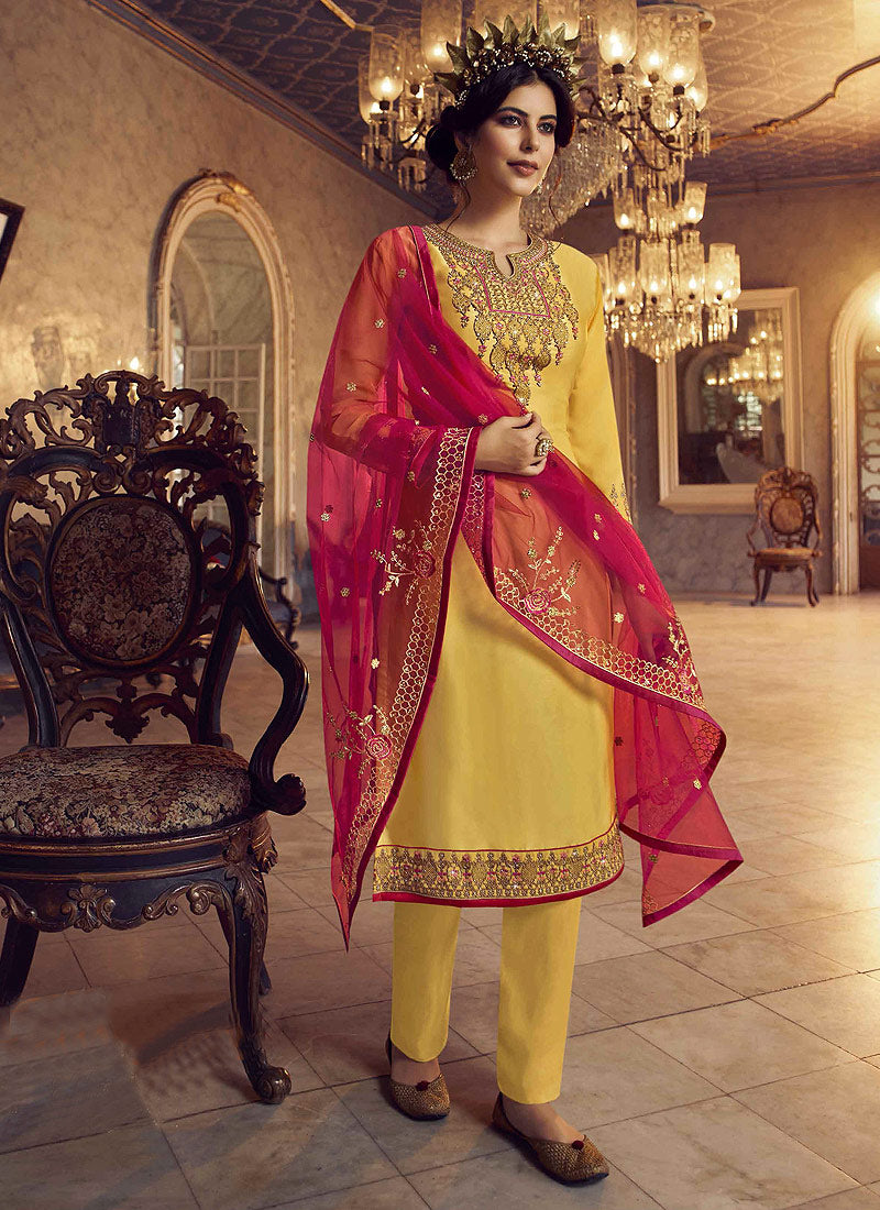 Yellow And Red Embroidered Traditional Lehenga