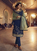 Blue and Green Embroidered Traditional Lehenga 