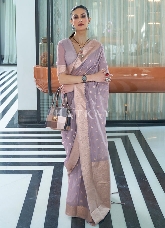 Lavender Mukaish Weaved Modal Silk Saree