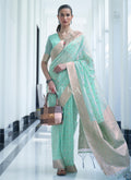 Aqua Blue Mukaish Weaved Modal Silk Saree