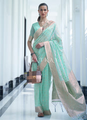 Aqua Blue Mukaish Weaved Modal Silk Saree