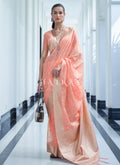 Peach Mukaish Weaved Modal Silk Saree