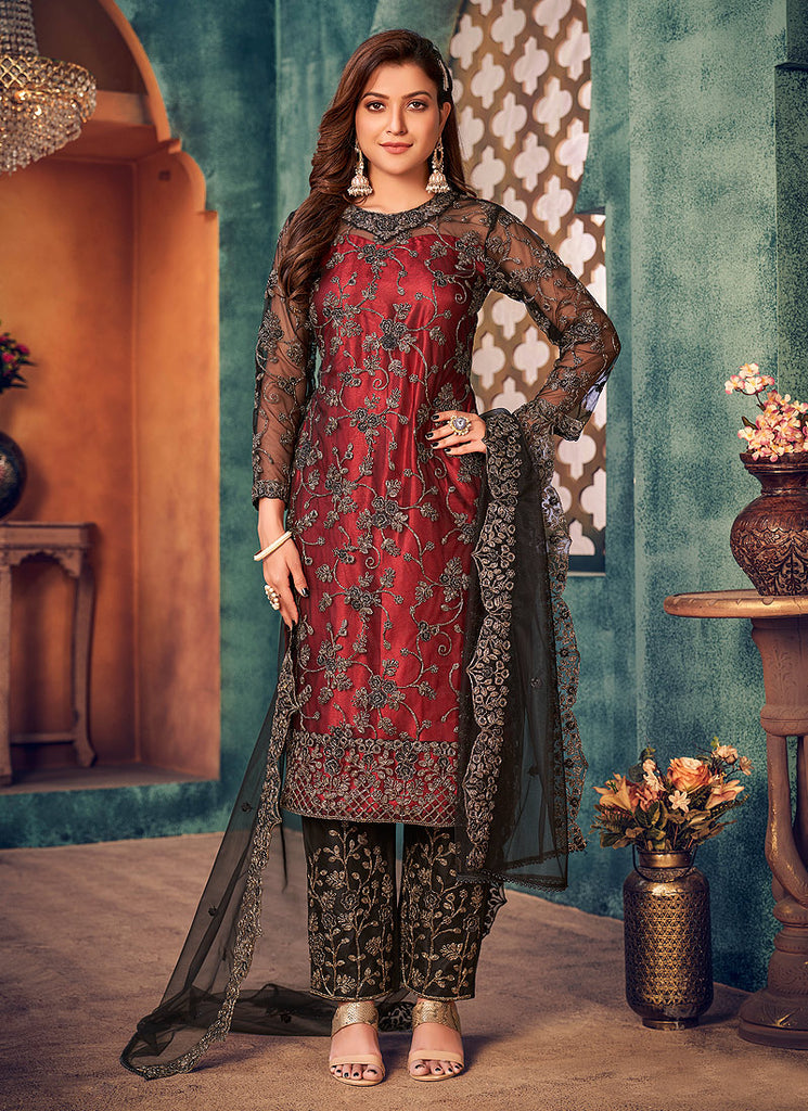 red and black pakistani dress Pakistani Dresses Red Colour Lawn Suit Buy Red And Black Heavy Embroidered Lawn Dress With Net