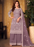 Lilac Purple Embroidered Pakistani Palazzo Suit