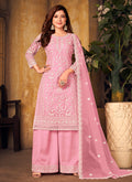 Light Pink Embroidered Palazzo Suit