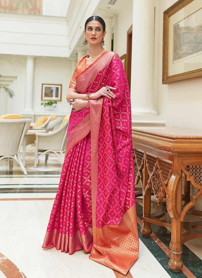 Bright Pink Patola Silk Saree