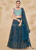 Buy Lehenga Choli In New Jersey | Aqua Blue Mirror And Sequence Embroidered Lehenga Choli