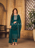 Turquoise Georgette Embroidered Pant Style Salwar Suit
