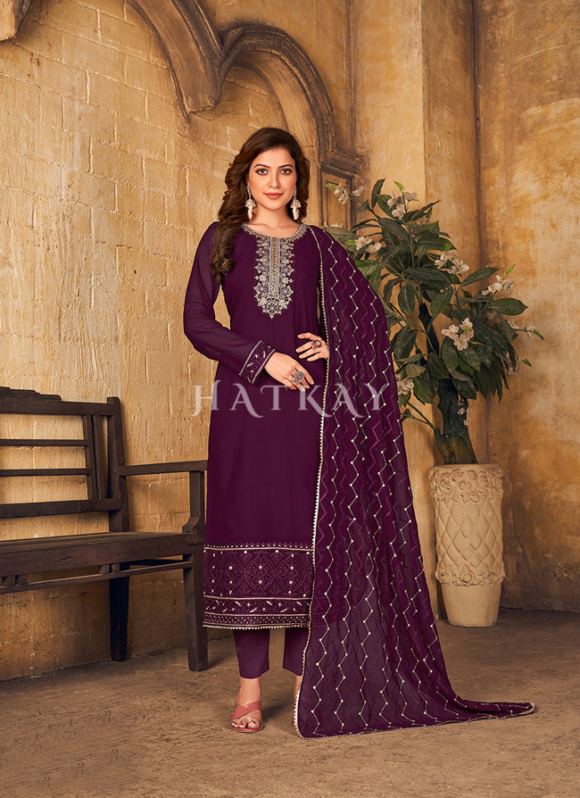 Festive, Party Wear, Summer Purple and Violet color Muslin fabric Salwar  Kameez : 1912862