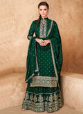 Dark Green Golden Zari Embroidered Sharara Style Suit