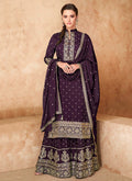 Purple Golden Zari Embroidered Sharara Style Suit 