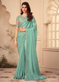 Sea Green Embroidered Party Wear Silk Saree