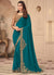 Turquoise And Gold Embroidered Party Wear Georgette Saree