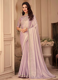 Lavender Embroidered Party Wear Silk Saree
