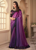 Purple Embroidered Party Wear Silk Saree