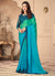 Peacock Blue Embroidered Party Wear Silk Saree